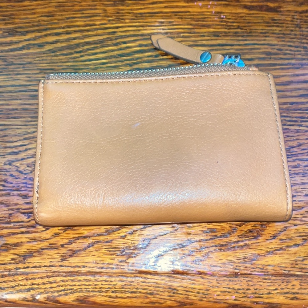 Leather Fossil Wallet Camel Color Zipper Back Pou… - image 2